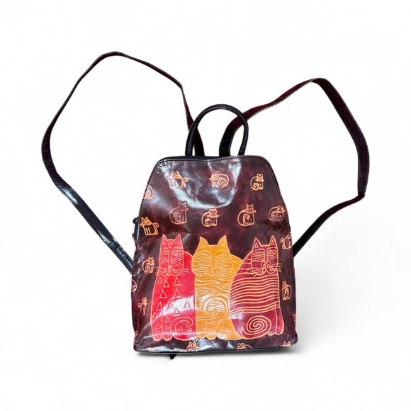 ARTISTIC CAT PRINT LEATHER BACKPACK PURSE WOMAN - Picture 4 of 10